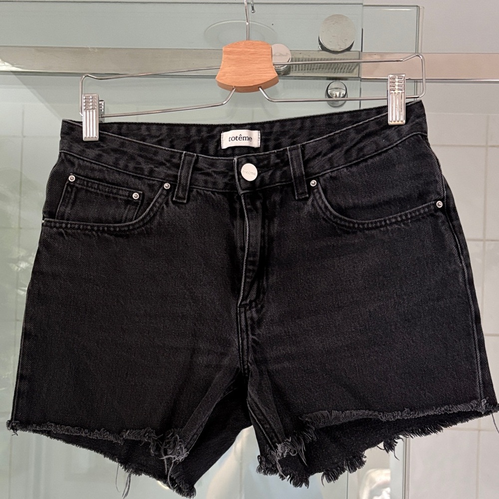 Toteme Black Distressed Denim Shorts